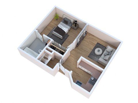 Floor plan for 1 bed, 1 bath